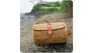 cylinder sling bags rattan straw grass classic natural